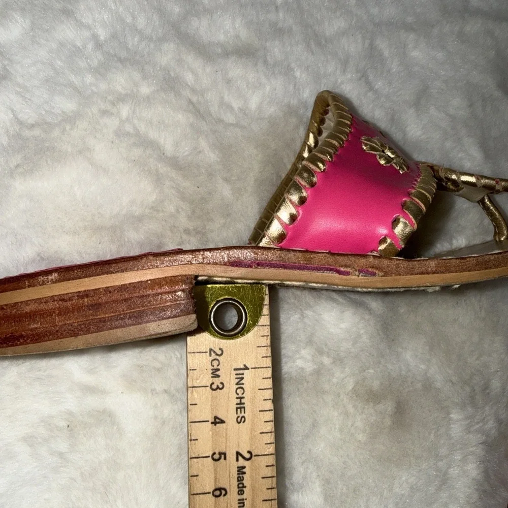 Jack Rogers Pink Gold‎ Leather Preppy Medallion Old Money Sandals Womens Size 5m